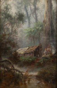 JAMES ALFRED TURNER (1850-1908), (the woodcutter's shack), oil on canvas, signed lower left "J. A. Turner, 1902", with Thomas Whitelaw framing label verso, 34 x 23cm, 51 x 40cm overall