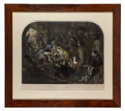 "A PRIMROSE FROM ENGLAND" antique hand-coloured lithograph by JOHN ROBERT DICKSEE (1817-1905), after an original oil painting by EDWARD HOPLEY (1816-1869), attractively housed in Tasmanian huon pine frame, 93 x 103cm overall.