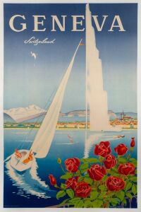 [TRAVEL POSTER] Walter MAHRER GENEVA Switzerland circa 1949 offset lithograph
