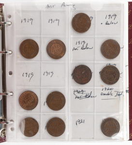 PENNIES: 1919 - 1951 accumulation in album; some varieties have been annotated. (150+).