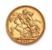 GREAT BRITAIN: VICTORIA, Young Head 1871 Sovereign, St. George reverse, VF+.