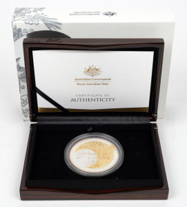 TEN DOLLARS - 5oz SILVER PROOF: 2018 RAM Kangaroo Series 25th Anniversary selectively gold-plated coin, in original case with CoA and box, limited edition 465/1993.