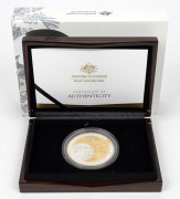 TEN DOLLARS - 5oz SILVER PROOF: 2018 RAM Kangaroo Series 25th Anniversary selectively gold-plated coin, in original case with CoA and box, limited edition 465/1993.