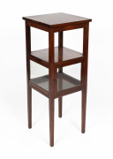 ACKMANS of Melbourne, antique Australian blackwood two tier pedestal with display cabinet base, early 20th century, bearing ivoreen maker's plaque "ACKMANS LTD. 243-255 SMITH ST. FITZROY", ​​​​​​​91.5cm high, 35.5cm wide, 34.5cm deep.