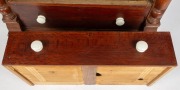 A rare Colonial casuarina four drawer chest with turned split columns, grained decoration, porcelain knobs, ogee moulded top drawer with bead and reel applied moulded decoration, Western Australian origin, circa 1875, Baltic pine secondary timbers with sc - 2