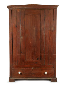 301 · An antique Australian stained pine single door wardrobe with Paladian top and porcelain knobs, Barossa Valley, South Australian origin, circa 1850, 193cm high, 124cm wide, 56cm deep.