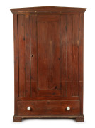 An antique Australian stained pine single door wardrobe with Paladian top and porcelain knobs, Barossa Valley, South Australian origin, circa 1850, 193cm high, 124cm wide, 56cm deep.