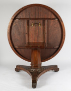 A Colonial Australian cedar circular tilt-top dining table, the top impressively crafted from a single slab of Australian cedar with thumbnail moulded edge and flame veneer cedar skirt. Full cedar secondary construction, with tapering faceted column, fine - 5
