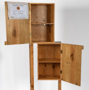 CREATE FROM A CRATE COMPETITION & EXHIBITION Australian two door cabinet with marquetry decoration, 1st prize, circa 2016, made by ANDREW SPRINGALL and bearing his plaque and details. 170cm high, 50cm wide, 27cm deep. - 2