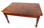 An antique Australian cedar farmhouse two drawer table with remnants of brick red finish, circa 1870, Note: stamped twice to the underside "NATIONAL BANK", 75cm high, 152cm wide, 100cm deep. - 2