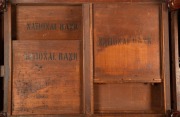 An antique Australian cedar farmhouse two drawer table with remnants of brick red finish, circa 1870, Note: stamped twice to the underside "NATIONAL BANK", 75cm high, 152cm wide, 100cm deep. - 3