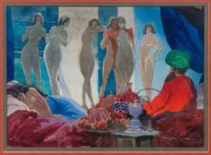 WILLIAM BLAMIRE YOUNG (1862-1935), The Bosun's Dream, watercolour, 1930-32, signed lower right, 17 x 23cm; overall 46 x 50.5cm.