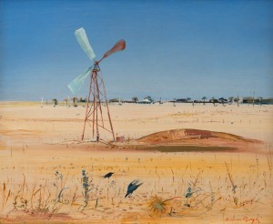ARTHUR MERRIC BLOOMFIELD BOYD (1920-1999), Windmill in Wimmera landscape, oil on board, signed lower right "Arthur Boyd", 20 x 25cm; overall 35 x 40cm.