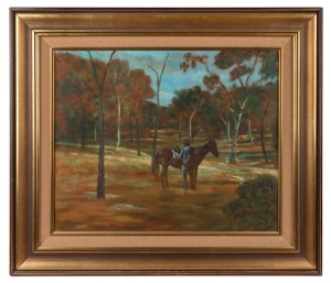 RAY AUSTIN CROOKE (1922 - 2015), (The stockman and his horse), oil on board, signed lower left "R Crooke'', 45 x 55cm; overall 65 x 75cm