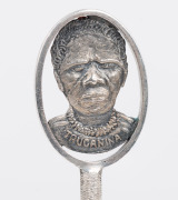 TAYLOR & SHARP of Hobart "TRUGANINA" antique Australian silver leaf shaped letter opener engraved with a map of Tasmania, decorated with gumnuts and a finely cast portrait of the Tasmanian Aboriginal Palawa woman Truganini (also known as Lalla Rookh and L - 4