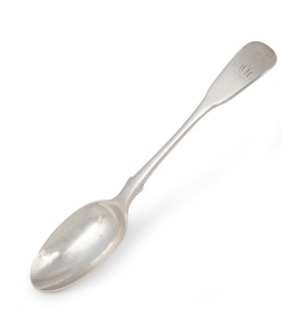 391 · ROBERT BROAD rare Colonial Australian silver teaspoon with engraved monogram "M.M.", from the service of Mary McPhillamy, circa 1835, stamped "R.B." with monarch's head, leopard's head, "W", and lion passant, 14.5cm long, 22 grams.