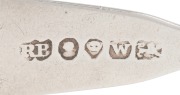 ROBERT BROAD rare Colonial Australian silver teaspoon with engraved monogram "M.M.", from the service of Mary McPhillamy, circa 1835, stamped "R.B." with monarch's head, leopard's head, "W", and lion passant, 14.5cm long, 22 grams. - 2