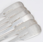 WILLIAM PARK rare Colonial Australian silver set of six forks with engraved crest "R.H.C." (RICHARD and HARRIET CLEBURNE married in Hobart on the 14th March 1838), Sydney origin, circa 1845, stamped "W.P." with leopard, Gothic date letter "S", lion passan - 3