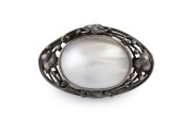 RHODA WAGER Australian silver and pearl brooch, circa 1920, stamped "WAGER", 3.2cm wide.