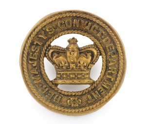 CONVICT DEPARTMENT rare circular brass hat badge, 19th century, 4cm diameter.