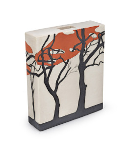 FAIRLIE KINGSTON (1954 - ), Eucalypt Deco Vase II, ceramic vase with sgraffito and inlaid clay decoration, signed with monogram "K. F. '10", accompanied by Australian Galleries documentation, 19cm high