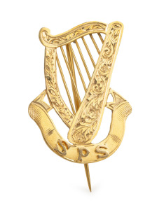 R. JENKINS of Sydney, antique 18ct gold harp shaped brooch, engraved "S. P. S." (SYDNEY PHILHARMONIC SOCIETY), Sydney, Moss, 1895", 5.68 grams.
