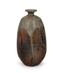 PETER RUSHFORTH brown glazed pottery bottle vase, impressed seal mark near base, 25cm high