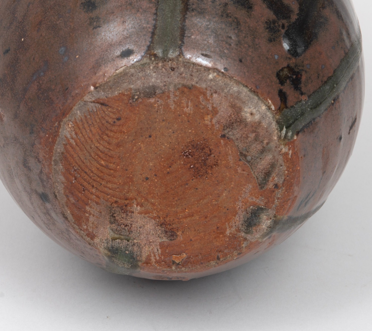 PETER RUSHFORTH brown glazed pottery bottle vase, impressed seal mark ...