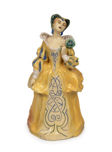 MARGUERITE MAHOOD pottery statue of a medieval lady in a yellow dress, incised "Marguerite Mahood", 25cm high. PROVENANCE: direct family descent Marguerite Mahood.