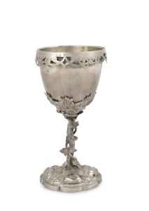 WILLIAM EDWARDS of Melbourne antique Australian silver goblet with trailing vine decoration, mid 19th century, stamped "W.E." flanked by emu and kangaroo marks, 17.5cm high, 199 grams.