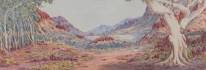 HUBERT PAREROULTJA (1952 - ), In The Canyon, In The West MacDonnell, watercolour, signed lower right "Hubert Pareroultja", ​​​​​​​25 x 73cm, 46 x 92cm overall.