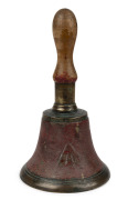 HIATT convict alarm bell with remains of original red painted finish and broad arrow mark, 19th century, ​​​​​​​27.5cm high.