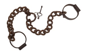 Convict light weight "Plug" leg irons with key, 19th century, 80cm long overall.