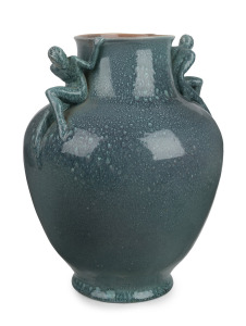 KLYTIE PATE pottery vase with applied Faun handles, incised "Klytie Pate", 33cm high.