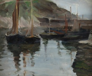 JOSEPHINE MUNTZ-ADAMS (1862-1949), (boats in harbour), oil on canvas, signed lower left "Muntz Adams", housed in original JOHN THALLON gilt frame, ​​​​​​​20 x 24cm, 28 x 33cm overall.