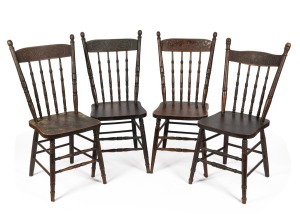 "KANGAROO CHAIRS" harlequin set of four pressed back Australian dining chairs by Melbourne Chair Company, early 20th century