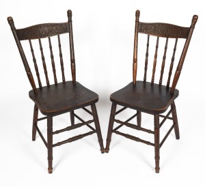 336 · "LYRE BIRD CHAIRS" pair of pressed back Australian dining chairs by Melbourne Chair Company, early 20th century