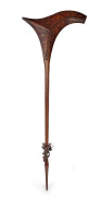 RUNNYMEDE TASMANIA, antique parrying club (or Roromaraugi) with curved blade and tapering handle terminating in a crouching figure, Makira (San Cristobal), Solomon Islands origin, mid 19th century, 122cm long. PROVENANCE: Bayly family.