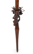 RUNNYMEDE TASMANIA, antique parrying club (or Roromaraugi) with curved blade and tapering handle terminating in a crouching figure, Makira (San Cristobal), Solomon Islands origin, mid 19th century, 122cm long. PROVENANCE: Bayly family. - 2