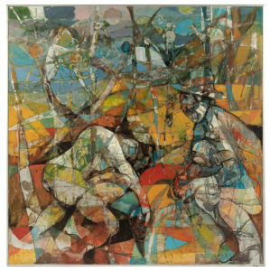 REINIS ZUSTERS (1919-1999), (the dying drover), oil on board, signed lower centre and verso, 130 x 126cm overall including frame.