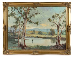 WYKEHAM PERRY (1936-2021), (fishing in the Goulburn), oil on canvas, signed lower left "Wykeham Perry", 75 x 101cm, 91 x 117cm overall.