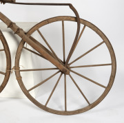 VELOCIPEDE (BONE SHAKER) rare and early Australian redgum and blacksmith make bicycle, Barossa Valley, circa 1860s, 130cm high, 190cm long, front wheel 98cm diameter. - 2