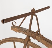 VELOCIPEDE (BONE SHAKER) rare and early Australian redgum and blacksmith make bicycle, Barossa Valley, circa 1860s, 130cm high, 190cm long, front wheel 98cm diameter. - 5