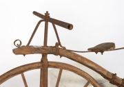 VELOCIPEDE (BONE SHAKER) rare and early Australian redgum and blacksmith make bicycle, Barossa Valley, circa 1860s, 130cm high, 190cm long, front wheel 98cm diameter. - 6