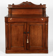 An antique Australian cedar chiffonier with attractively carved back and ornately turned columns, Tasmanian origin, circa 1860, 127cm high, 109cm wide, 45cm deep.