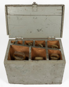 An impressive set of ten cast brass bell weights in original fitted timber travelling case, 56lb to 2 oz. 19th/20th century, the case 41cm high, 63cm wide, 41cm deep. - 2