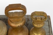 An impressive set of ten cast brass bell weights in original fitted timber travelling case, 56lb to 2 oz. 19th/20th century, the case 41cm high, 63cm wide, 41cm deep. - 6