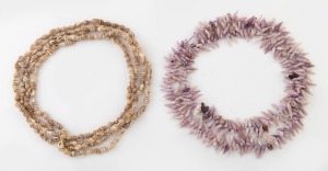Two shell bead necklaces, 20th century, 166cm and 75cm long.