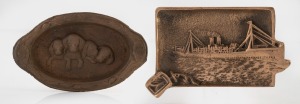 80 · Two souvenir brass ashtrays made from the H.M.A.S. SYDNEY and the HYGEIA, 14cm wide