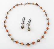 DOROTHY WAGER Australian silver and abalone shell necklace and earrings, with original paper label and documentation from ANNE SCHOFIELD ANTIQUE of Sydney, early 20th century,&nbsp;
